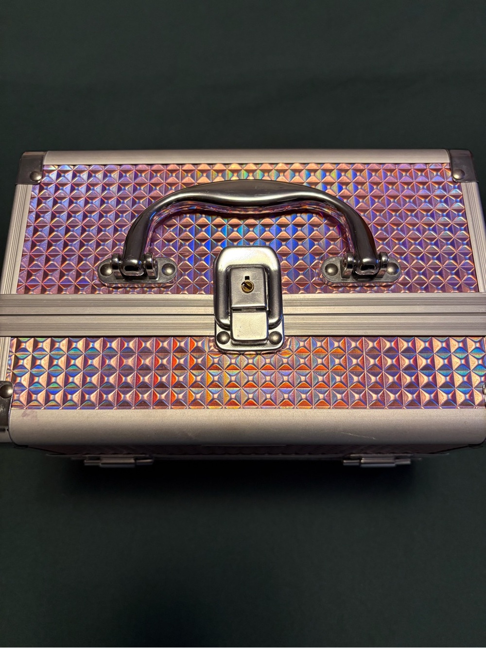 Holographic Pyramid Makeup Train Case - Iridescent Pink